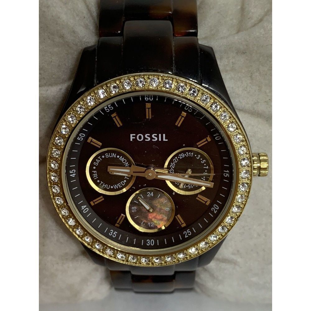 Fossil Es2795 Womens Tortoise Acrylic Analog Brown Dial Quartz Wrist Watch Aa300
